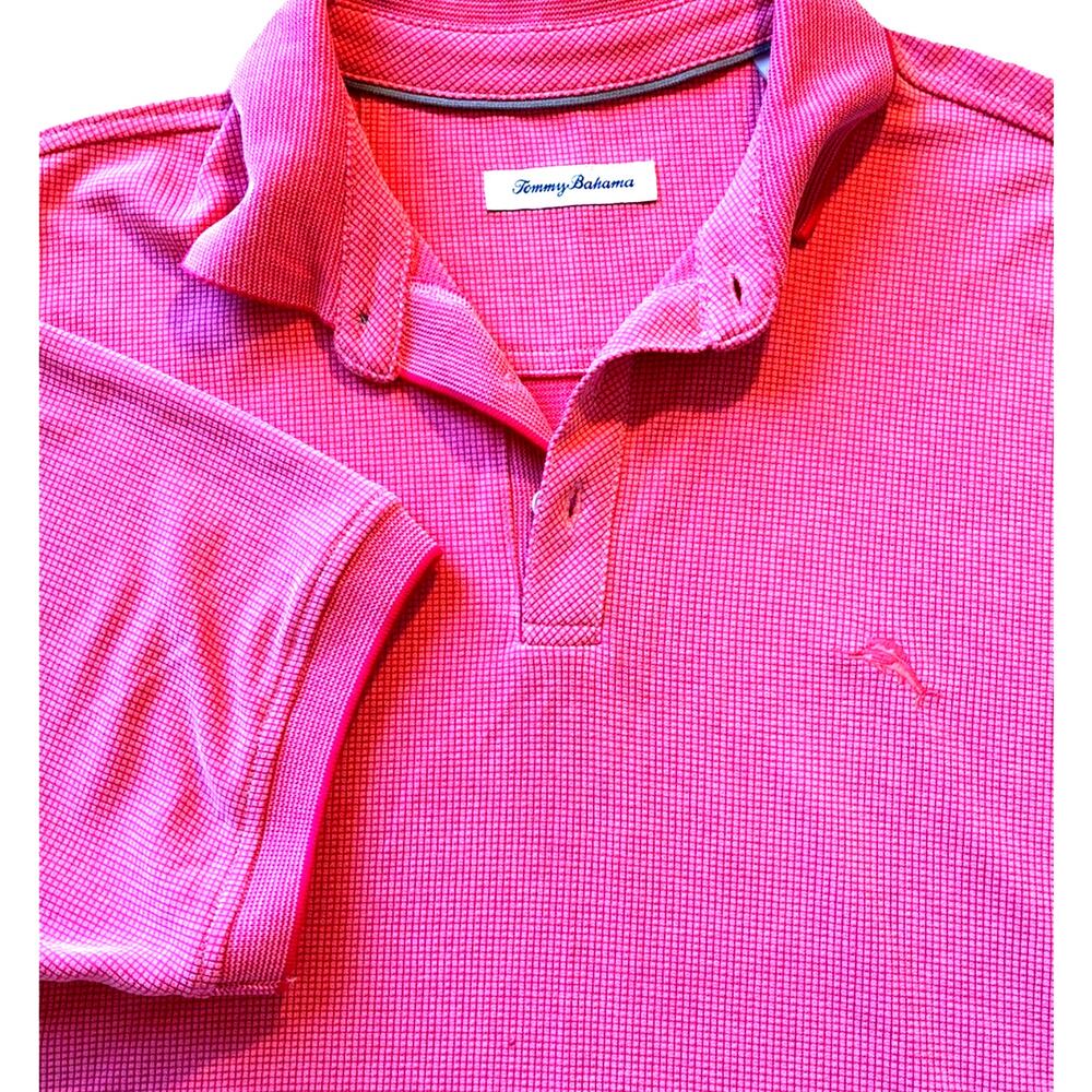 Tommy Bahama All Square Polo Men L Retro Graphic Print Vacation Golf Waffle EUC